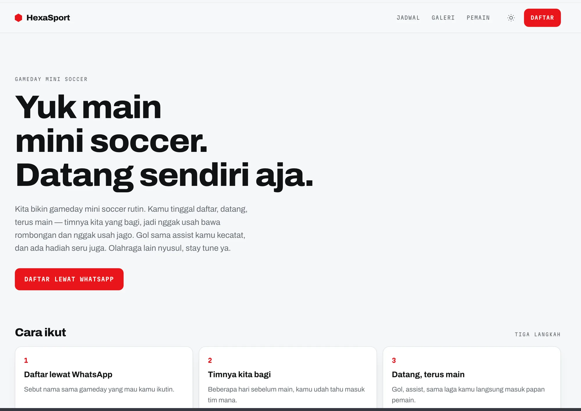 Landing page with a three-step guide to joining